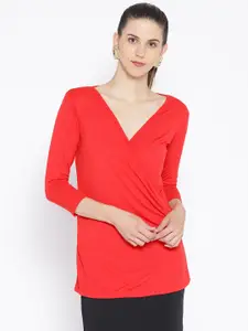Karmic Vision Women Red Solid Wrap Top