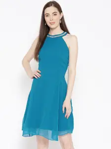 Karmic Vision Women Blue Solid A-Line Dress