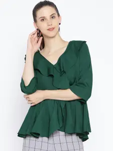 Karmic Vision Women Green Solid Cinched Waist Top
