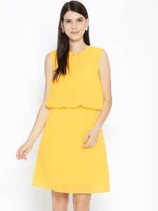 Karmic Vision Women Yellow Solid Blouson Dress