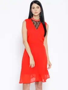 Karmic Vision Women Red Solid Fit & Flare Dress