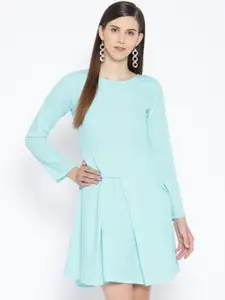 Karmic Vision Women Blue Solid Layered A-Line Dress