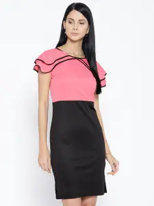 Karmic Vision Women Pink & Black Colourblocked Layered Dress