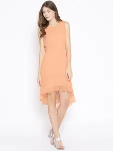 Karmic Vision Women Peach-Coloured Solid A-Line High-low Dress