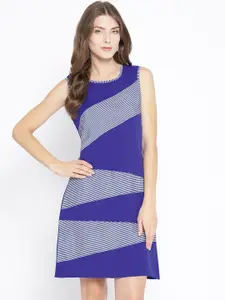 Karmic Vision Women Blue & White Striped A-Line Dress