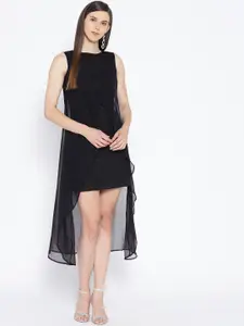 Karmic Vision Women Black Layered Lace A-Line Midi Dress