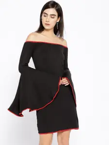 Karmic Vision Women Black Solid Off-Shoulder Sheath Dress
