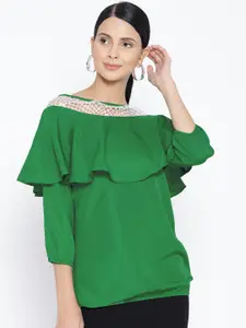 Karmic Vision Women Green Solid Layered Blouson Top
