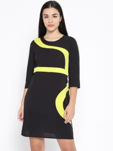Karmic Vision Women Black & Yellow Panelled Detail A-Line Dress