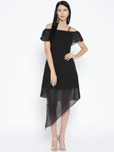 Karmic Vision Women Black Solid Off-Shoulder A-Line Dress