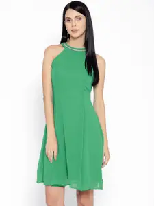 Karmic Vision Women Green Solid A-Line Dress