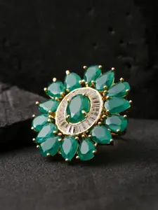 Priyaasi Women Green Gold-Plated Stone-Studded Handcrafted Adjustable Ring