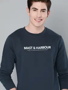 Mast & Harbour Men Navy Blue & White Printed Sweatshirt