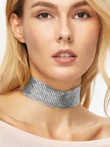 OOMPH Silver Alloy Handcrafted Choker Necklace