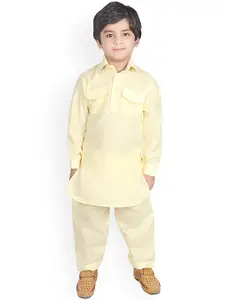 SG YUVRAJ Boys Yellow Solid Pathani Kurta with Pyjamas