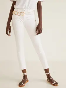 MANGO Women Off-White Sculpt-Skinny Fit Mid-Rise Clean Look Cropped Stretchable Jeans