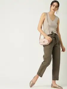 MANGO Women Beige Solid Fitted Top
