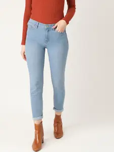 MANGO Women Blue Regular Fit Mid-Rise Clean Look Stretchable Cropped Jeans