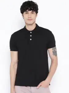 Chkokko Men Black Solid Polo Collar T-shirt