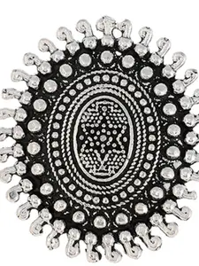 Silvermerc Designs Women Black Oxidised German Silver Finger Ring With Silver Plating