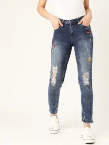 DressBerry Women Blue Skinny Fit Mid-Rise Highly Distressed Stretchable Jeans
