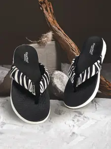 KazarMax Women Black & White Zebra Print Thong Flip-Flops