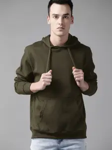 The Roadster Lifestyle Co Men Olive Green Solid Hooded Sweatshirt