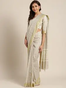 Saree mall Beige & White Linen Checked Bhagalpuri Saree