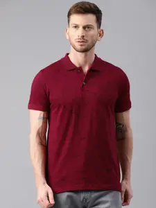 Kryptic Men Maroon  Navy Printed Polo Pure Cotton T-shirt