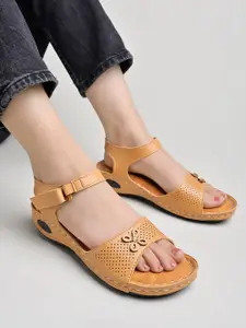 Shoetopia Women Tan Brown Solid Sandals