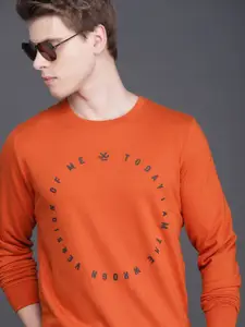 WROGN Men Rust Solid Slim Fit Sweatshirt