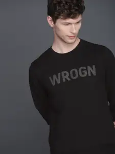 WROGN Men Black Printed Slim Fit Sweatshirt