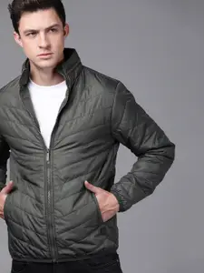 WROGN Men Charcoal Grey Slim Fit Solid Padded Jacket