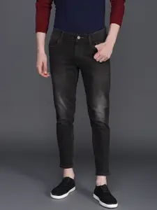 WROGN Men Black Tapered Fit Mid-Rise Clean Look Stretchable Cropped Jeans