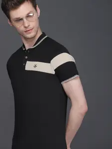 WROGN Men Black Solid Polo Collar Pure Cotton T-shirt