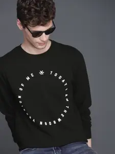 WROGN Men Black Printed Slim Fit Sweatshirt
