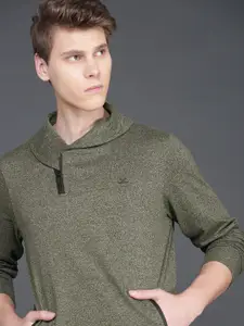 WROGN Men Olive Green Solid Hooded Sweatshirt