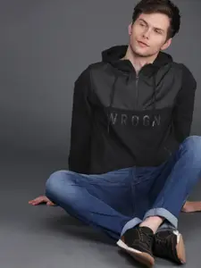 WROGN Men Black Slim Fit Solid Hooded Pullover Sweatshirt