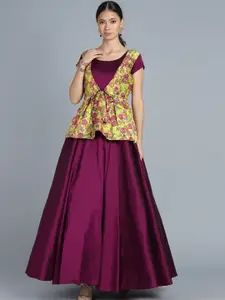 Ethnovog Women Burgundy Made to Measure Customised Gown with Peplum Jacket