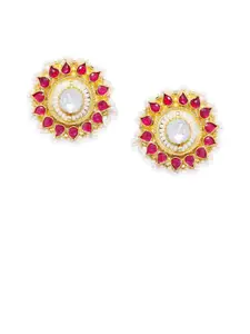 AccessHer Gold-Toned & Red Circular Studs