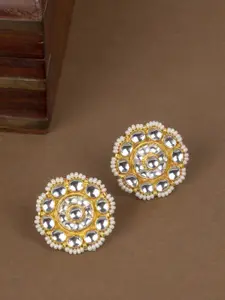 AccessHer Gold-Toned & White Circular Studs