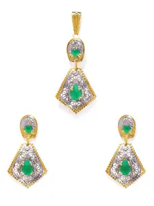 AccessHer Gold-Plated & Green Pendant Set