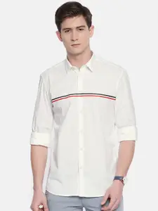 Parx Men White Slim Fit Striped Casual Shirt