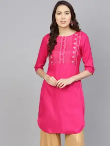 W Women Pink Yoke Design Straight Kurta