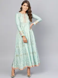 W Women Blue & Golden Printed Maxi Dress