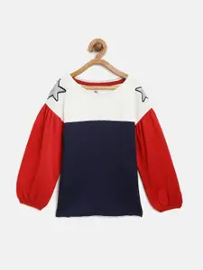 U.S. Polo Assn. Kids Girls Navy Blue & White Colourblocked Sweatshirt