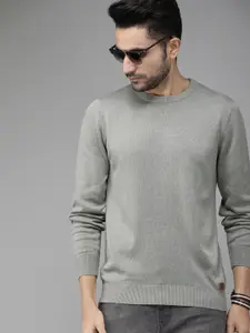 The Roadster Lifestyle Co Men Grey Solid Pullover Sweater