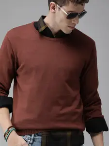 The Roadster Lifestyle Co Men Rust Brown Solid Pullover Sweater