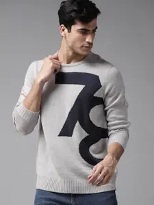 The Roadster Lifestyle Co Men Grey Self Design Sweater