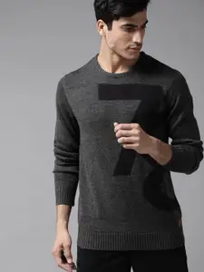 The Roadster Lifestyle Co Men Charcoal Grey & Black Self Design Pullover